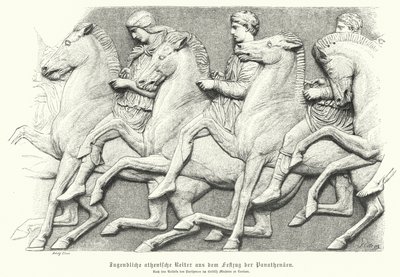 Relief z fryzu Partenonu przedstawiający ateńską młodzież jadącą konno (rycina) autorstwa German School