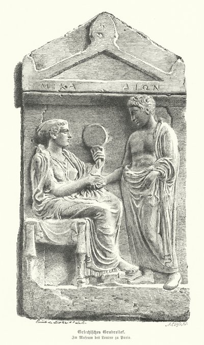 Relief na starożytnym greckim nagrobku (rycina) autorstwa German School