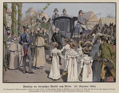 Powrót pruskiej rodziny królewskiej do Berlina, 23 grudnia 1809 (kolor lito) autorstwa German School