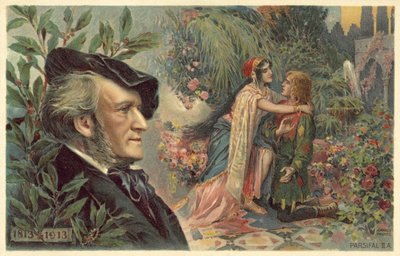 Ryszard Wagner i scena z jego opery Parsifal autorstwa German School