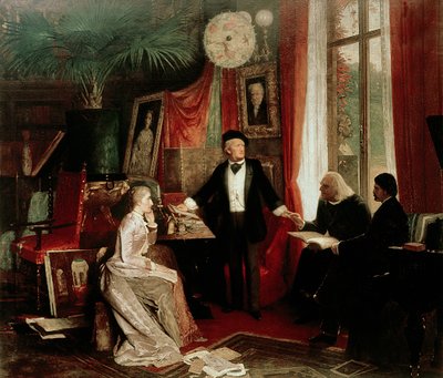 Richard Wagner z Franciszkiem Lisztem i córką Liszta Cosimą autorstwa German School