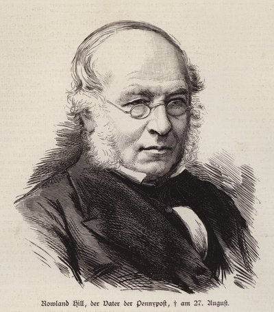 Rowland Hill , brytyjski reformator poczty i wynalazca znaczka pocztowego (grafika) autorstwa German School