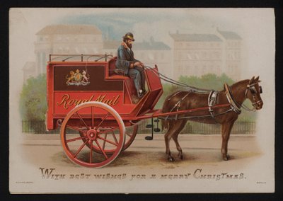 Royal Mail van, kartka z życzeniami bożonarodzeniowymi, koniec XIX lub początek XX wieku (chromolitho) autorstwa German School