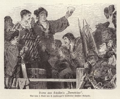 Scena z niedokończonej sztuki Friedricha Schillera Demetrius (rycina) autorstwa German School