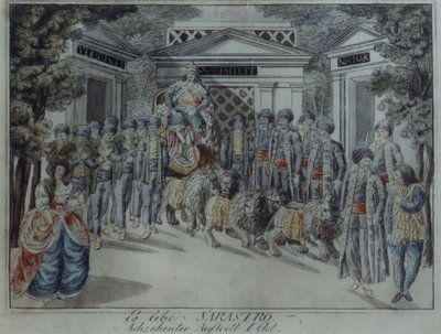 Scena z Czarodziejskiego fletu Wolfganga Amadeusza Mozarta (pióro i atrament oraz toaleta na papierze) autorstwa German School