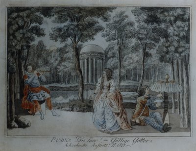 Scena z Czarodziejskiego fletu Wolfganga Amadeusza Mozarta (pióro i atrament oraz toaleta na papierze) autorstwa German School