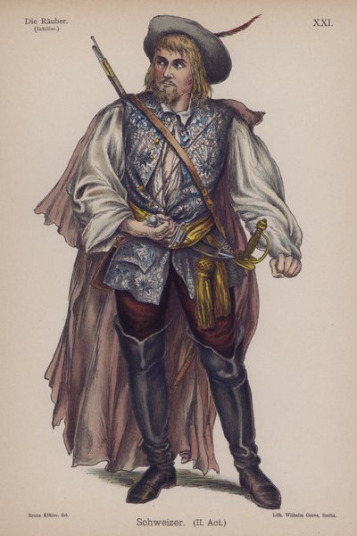 Schweizer, z Die Rauber (Zbójcy) Friedricha Schillera (kolor lito) autorstwa German School