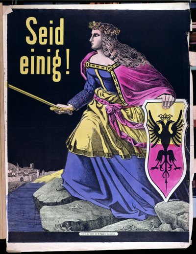 Zjednoczcie się!, niemiecki plakat patriotyczny, ok. 1870 r. autorstwa German School