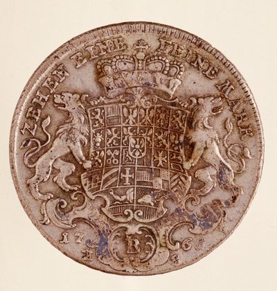 Talar srebrny (taler) Fryderyka Christiana, margrabiego Brandenburgii-Bayreuth (Fryderyk V Christian de Brandenburg-Bayreuth (Brandenburg Bayreuth) (1708-1769) 1766 śr.4 cm Neapol, museo archeologico autorstwa German School