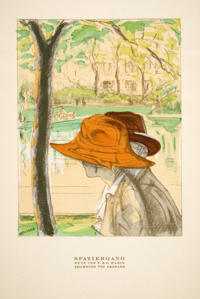 "Spaziergang", reklama kapeluszy P  C Habig, ze Stylu, wyd. 1922 (druk pochoir) autorstwa German School