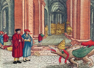 Mówienie językami, Pięćdziesiątnica, z Biblii Lutra, ok. 1530 (kolorowy drzeworyt) autorstwa German School