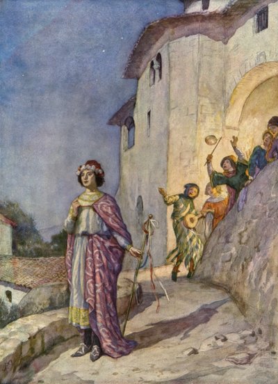Święty Franciszek i jego Pani Ubóstwo (kolorowa litografia) autorstwa German School