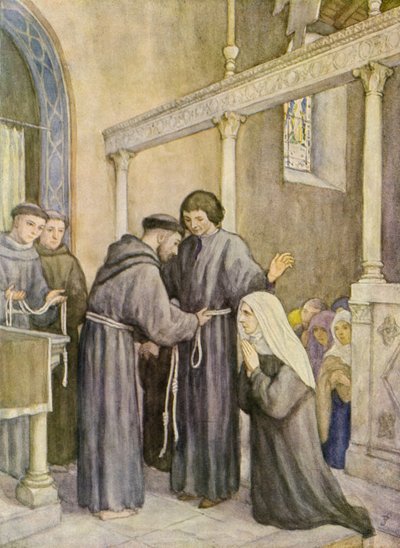 Święty Franciszek i założenie Trzeciego Zakonu (kolorowa litografia) autorstwa German School