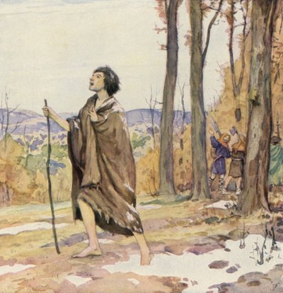 Święty Franciszek na drodze do Gubbio (kolorowa litografia) autorstwa German School