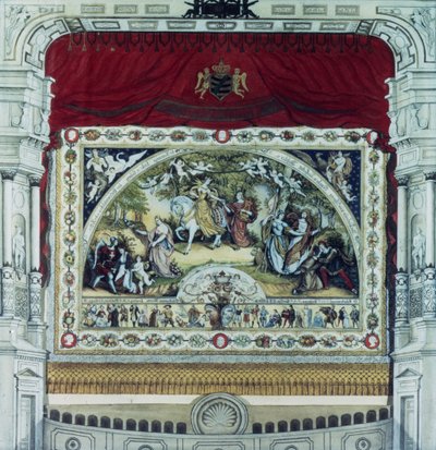 Scena i kurtyna dekoracyjna teatru w Dreźnie (pióro, atrament i toaleta na papierze) autorstwa German School