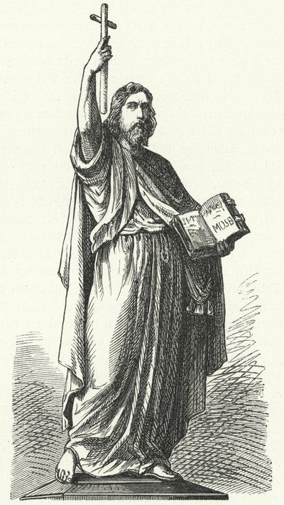 Posąg św Bonifacego (c675-754), anglosaskiego misjonarza do germańskich części Cesarstwa Franków, w Fuldzie (rycina) autorstwa German School