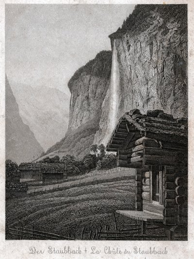 Wodospad Staubbach. (grafika, ok. 1830) autorstwa German School