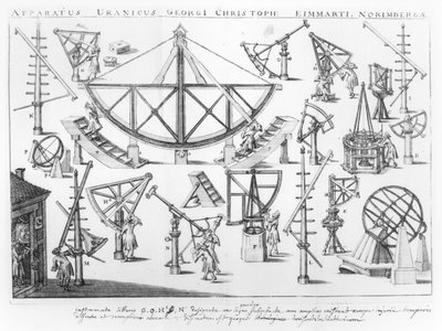 Instrumenty astronomiczne Georga Christopha Eimmarta (1638-1705), ilustracja z Epistola Eucharistica ad Virum, autorstwa Martina Knorre, opublikowana w Wittenberdze 1691 autorstwa German School