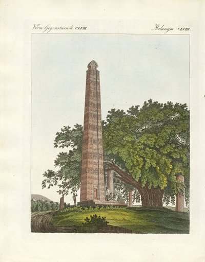 Obelisk Aksum (kolorowy grawerunek) autorstwa German School