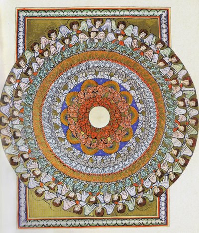 Chór Aniołów. Miniatura z Liber Scivias autorstwa Hildegardy z Bingen, ok. 1175 (akwarela na pergaminie) autorstwa German School