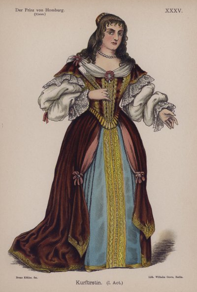 Księżna brandenburska, z Der Prinz von Homburg (Książę Homburg) autorstwa Heinricha von Kleista (kolor lito) autorstwa German School