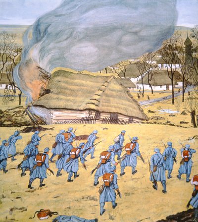 Pierwszy Austriacko-Węgierski Pułk Landsturmu atakuje serbską wioskę Stady Korciyan, 22 grudnia autorstwa German School