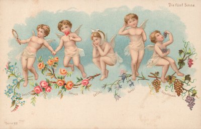Pięć zmysłów (litografia kolorowa) autorstwa German School