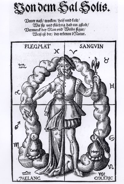 Cztery humory z Quinta Essentia Leonharta Thurneisser zun Thurn (1531-956), wydana w Lipsku, 1574 autorstwa German School