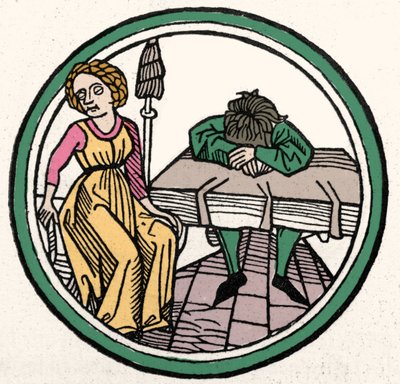 Cztery temperamenty: melancholijny (smutny i przygnębiony) Ksylografia, Augsburg 1480 autorstwa German School