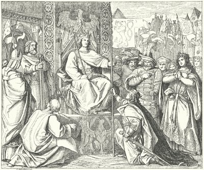 Cesarz rzymski Henryk VII wspomina swojego syna Jana Czeskiego (rycina) autorstwa German School