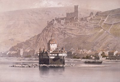 Twierdza na wyspie Pfalzgrafenstein i Schloss Gutenfels w Kaub autorstwa German School