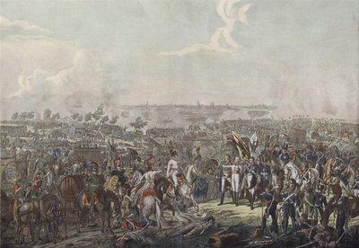 Książę Schwarzenberg przynoszący sprzymierzonym władcom wiadomość o zwycięstwie w bitwie pod Lipskiem wieczorem 18 października 1813 r. autorstwa German School