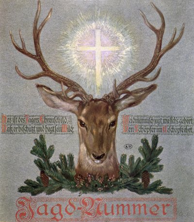 Jeleń św Huberta (655-727), ilustracja na okładce z dziennika myśliwskiego, 1908 autorstwa German School