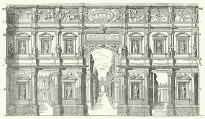 Teatro Olimpico („Teatr Olimpijski”) w Vicenzy w północnych Włoszech (rycina) autorstwa German School