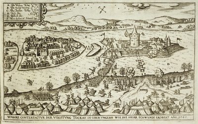 Miasto Tokaj Odzyskane od Turków przez Herr Schwendi w 1565 r., ilustracja z książki o kampaniach osmańskich w Europie, rytowana przez Paula Fursta (ok. 1605-66) autorstwa German School