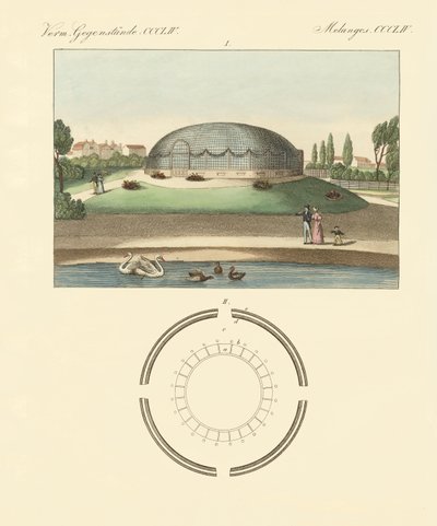 Budynek w kształcie kopuły w ogrodzie zoologicznym Surrey (kolorowy grawerunek) autorstwa German School