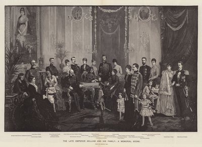 Nieżyjący już cesarz Wilhelm i jego rodzina, scena pamięci (rycina) autorstwa German School