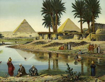 Piramidy w Gizeh (chromolitho) autorstwa German School