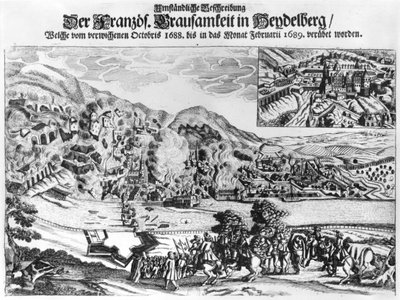Zdobycie i zniszczenie Heidelbergu przez Francuzów w lutym 1689 r. autorstwa German School