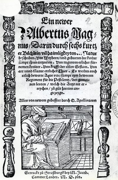 Strona tytułowa nowego Albertusa Magnusa: sześć krótkich ksiąg opisujących wiele tajemnic natury, wydanych w 1514 r. (drzeworyt i typografia) autorstwa German School