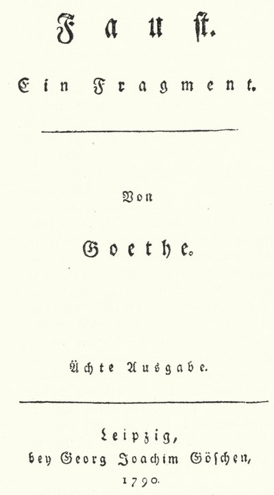 Strona tytułowa z pierwszego wydania Fausta, Johann Wolfgang Von Goethe (rycina) autorstwa German School