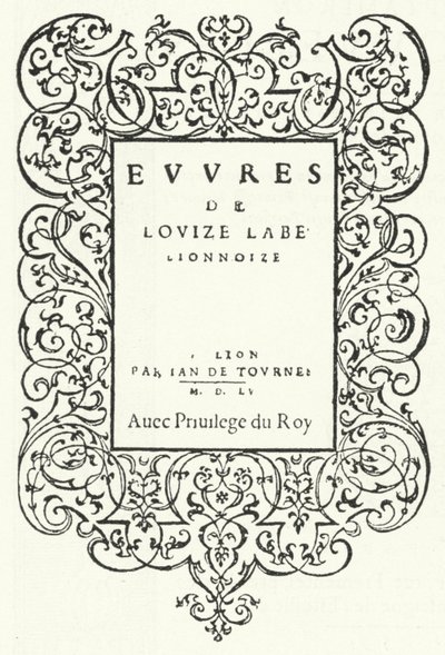 Strona tytułowa z pierwszego wydania dzieła francuskiej poetki Louise Labe (rycina) autorstwa German School
