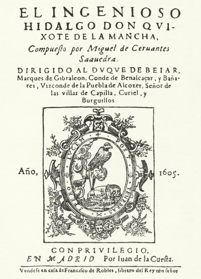 Strona tytułowa z pierwszego wydania powieści Don Kichot Miguela de Cervantesa (rycina) autorstwa German School