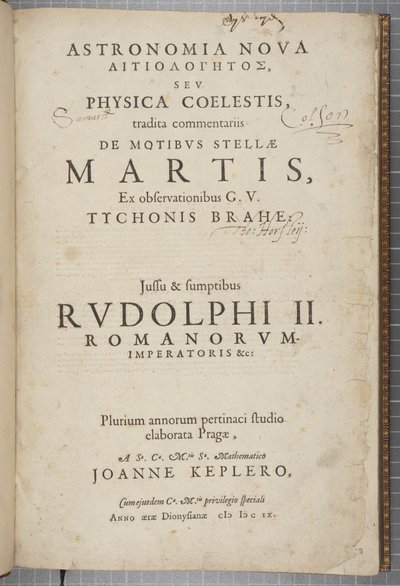 Strona tytułowa „Astronomia nova Aitiologetos”, Johannes Kepler (rycina) autorstwa German School
