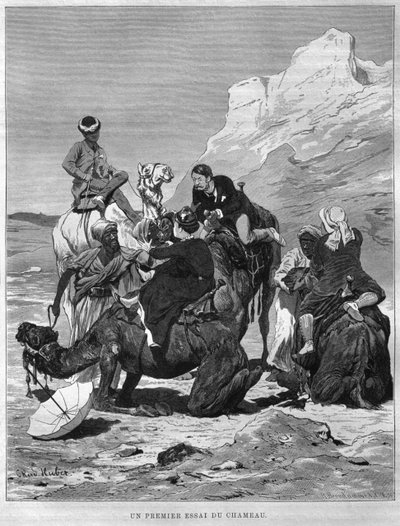 Turyści na wielbłądach, z LEgypte Georga Moritza Ebersa (1837-98), 1881 (rycina bw) autorstwa German School
