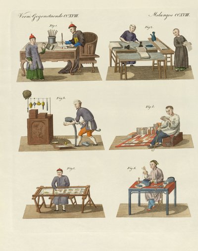 Handel, sztuka i rękodzieło w Chinach (kolorowe grawerowanie) autorstwa German School