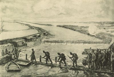 Oddziały piechoty morskiej zajmują pozycje, przechodzą nad Yser autorstwa German School