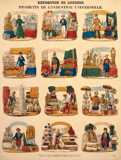 Dwanaście stoisk wystawowych z różnych narodów na Wielkiej Wystawie w Londynie, wydanej przez Dambour & Gangel, Metz, 1851 (drewno) autorstwa German School