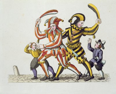 Dwóch błaznów bawiących się z dziećmi, ze starych norymberskich zwyczajów i praktyk w grach i piosenkach, wznowione 1831 autorstwa German School