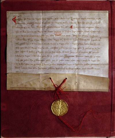 Zobowiązanie cesarza Fryderyka II (1194-1250) do dostarczenia królowi Ludwikowi IX (1214-70) koni, broni i zaopatrzenia na VII krucjatę, 1246 autorstwa German School